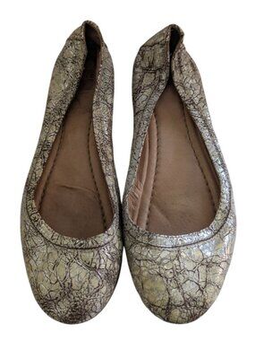 Frye Carson Ballet Flats Womens 7 Metallic Crackle Gold Silver Leather Shoes